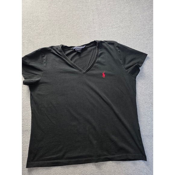 Ralph Lauren Sport Tops - Ralph Lauren Sport Womens V-Neck T-Shirt Black Red Pony Logo Cotton Size‎ L